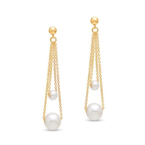 James Free White Freshwater Pearl Chain Dangle Earrings