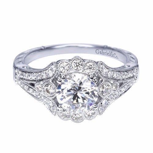Propose Tonight Vintage Victorian Floral Diamond Halo Engagement Ring