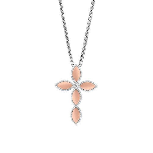 Charles Krypell 18k Rose Gold & Sterling Silver Diamond Fire Fly Cross Pendant