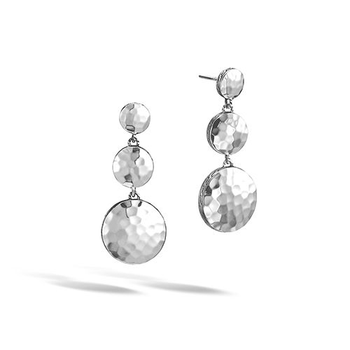 John Hardy Dot Triple Drop Hammered Silver Earrings