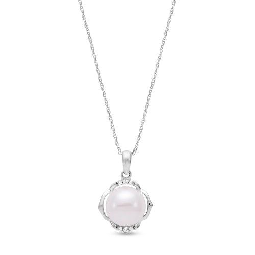James Free White Freshwater Pearl Button Gold Diamond Accent Pendant