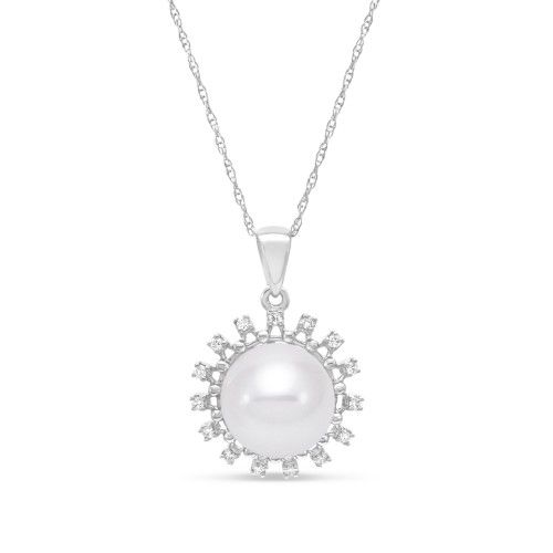 James Free Pave Diamond Vintage Floral Halo White Freshwater Pearl Pendant