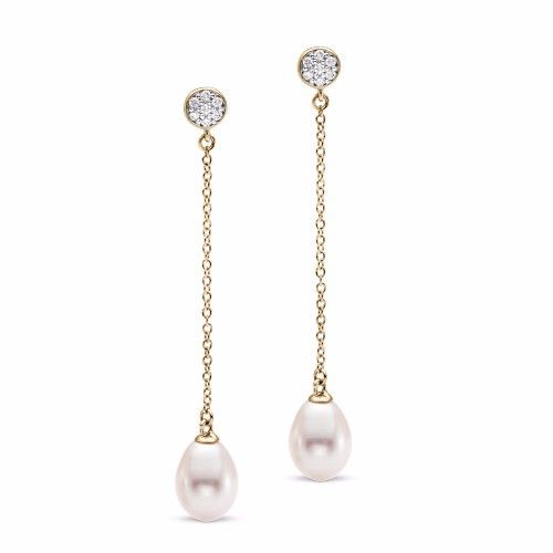 James Free Pave Diamond Top Freshwater Pearl Dangle Earrings