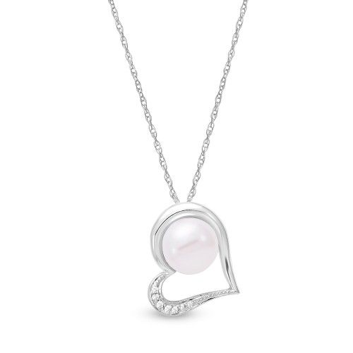 James Free Open Diamond Heart White Freshwater Pearl Pendant