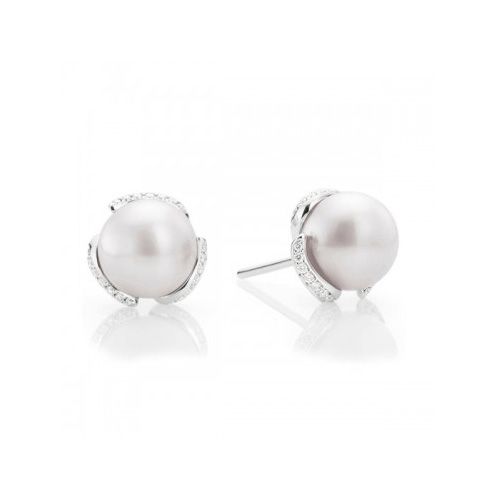 Mikimoto Embrace South Sea Pearl & Diamond Stud Earrings