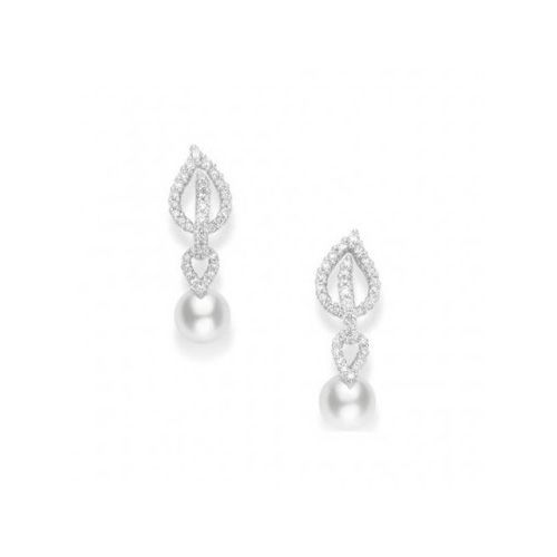 Mikimoto Akoya Pearl & Diamond White Gold Laurel Tear Drop Earrings
