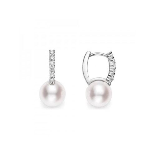 Mikimoto Classic White Gold Diamond Pearl Drop Earrings