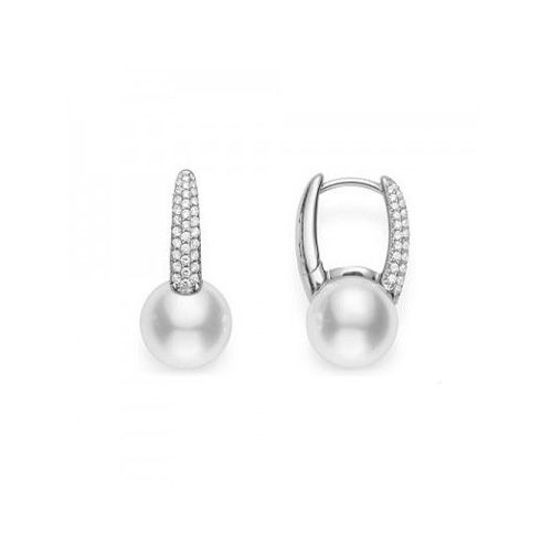 Mikimoto Akoya Pearl& Diamond White Gold Huggie Earrings
