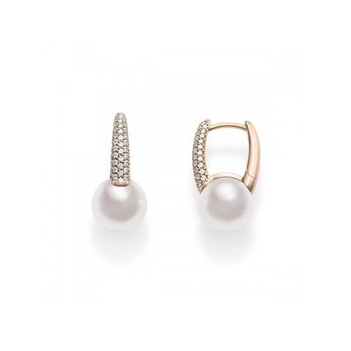 Mikimoto Classic Akoya Pearl & Diamond Rose Gold Huggie Earrings