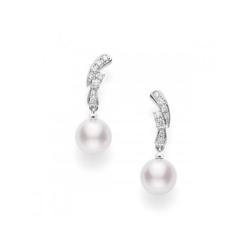 Mikimoto Akoya Pearl Dangle Earrings with Diamonds