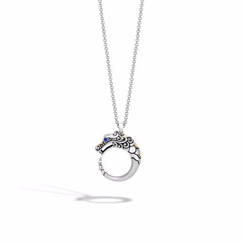 John Hardy Legends Naga Brushed Dragon Head Pendant Necklace with Blue Sapphire Eyes NZS650125BHBSP