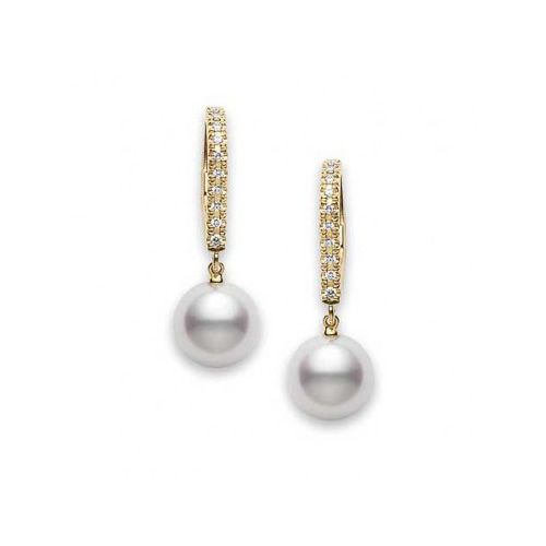 Mikimoto Akoya Pearl & Diamond Yellow Gold Drop Earrings