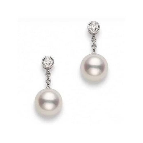 Mikimoto Akoya Pearl 8mm & Diamond White Gold Drop Earrings
