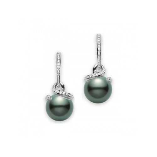 Mikimoto Black South Sea Pearl & Diamond Twist Earrings