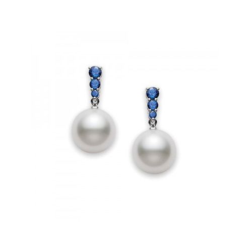 Mikimoto Morning Dew White South Sea Pearl & Blue Sapphire Earrings