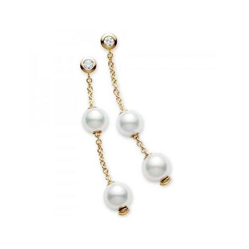 Mikimoto Pearls in Motion Akoya Pearl 7-7.5mm & Diamond Yellow Gold Earrings
