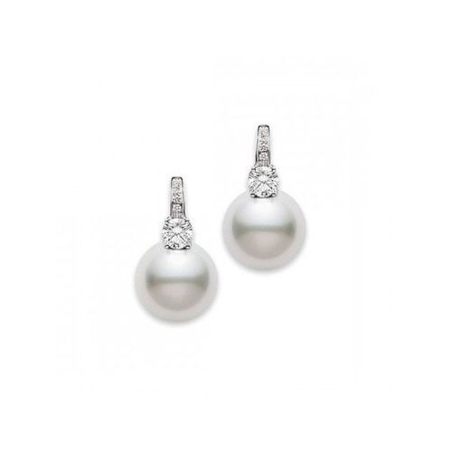 Mikimoto Traditional Classic White South Sea Pearl Diamond Earrings