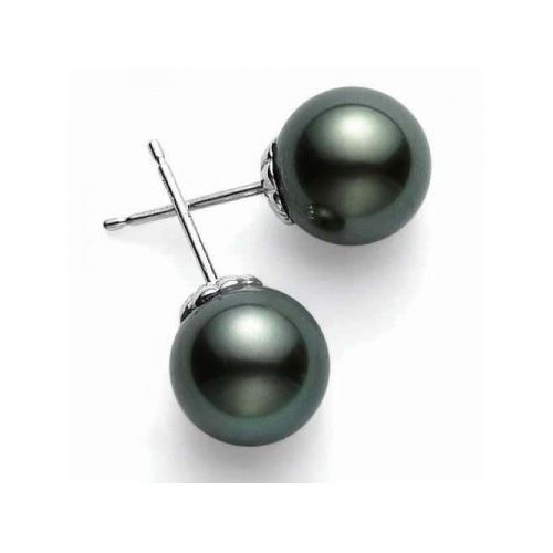 Mikimoto Black South Sea Pearl 10mm A+ White Gold Stud Earrings
