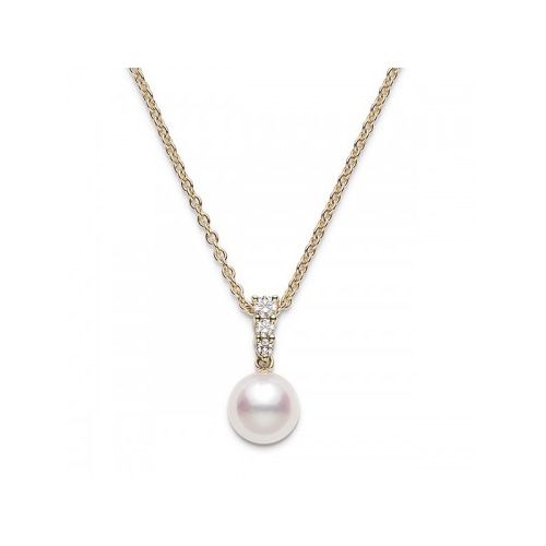 Mikimoto Morning Dew Akoya Pearl 8mm & Diamond Yellow Gold Pendant
