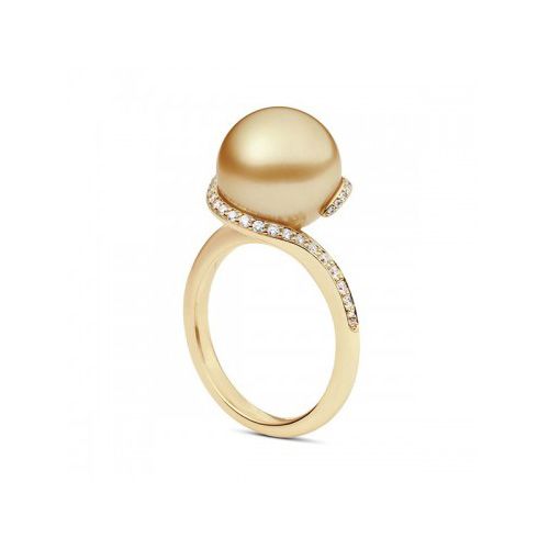 Mikimoto Twist Golden South Sea Pearl & Diamond Ring