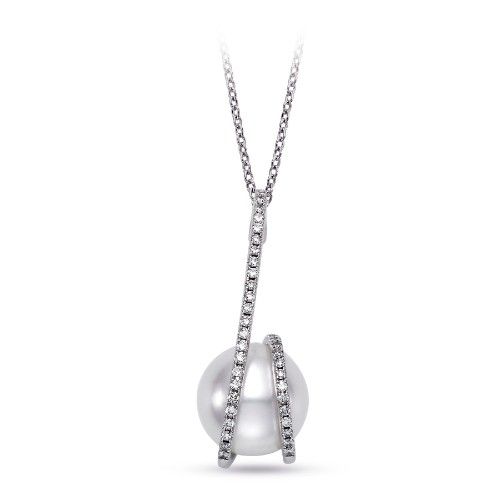 James Free Diamond Swirl White South Sea Pearl Drop Pendant