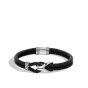 John Hardy Men's Asli Classic Chain Link Sterling Silver & Black Leather Cord 4mm Pusher Clasp Bracelet BM90105BL