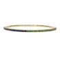 Roberto Demeglio "Extensible" 18K Yellow Gold Stretch Blue Green Rainbow Sapphire Tennis Bracelet. 