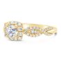 Side view Yellow Gold Cushion Diamond Halo Engagement RIngs