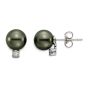 Classic Luster 14K White Gold Black Tahitian Pearl and Diamond Stud Earrings 8-9mm