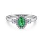 Gabriel & Co. 14K White Gold Oval Emerald and Diamond Halo Three Stone Ring LR51070W44EA