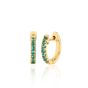 EF Collection 14K Yellow Gold and Emerald Mini Huggie Hoop Earrings