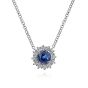 Gabriel & Co. 18 inch 14K White Gold Round Sapphire and Diamond Halo Pendant Necklace NK3950W45SA
