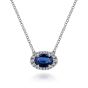 Gabriel & Co. 14K White Gold Oval Sapphire and Diamond Halo Pendant Necklace NK5385W45SA