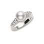 Mikimoto 18K White Gold Akoya & Diamond Side Stone Ring PRA538DW