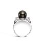 Classic Luster 18K White Gold Black Tahitian Pearl and Diamond Ring 9-9.5mm