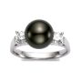  Front Black Tahitian Pearl and Diamond Ring 9-9.5mm
