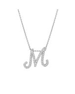Roberto Coin Tiny Treasures Cursive Diamond M Initial Necklace in 18K White Gold