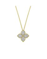 Roberto Coin Princess Large Diamond Flower Pendant Necklace in 18K Yellow Gold