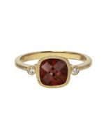 James Free Jewelers Yellow Gold Cushion Garnet & Bezel Set Diamond Ring
