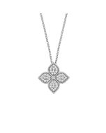 Roberto Coin Princess Large Diamond Flower Pendant Necklace in 18K White Gold