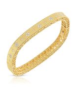 Roberto Coin Princess Satin Finish Slim Fleur De Lis Diamond Bangle in 18K Yellow Gold