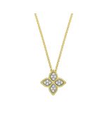 Roberto Coin Princess Medium Diamond Flower Pendant Necklace in 18K Yellow Gold
