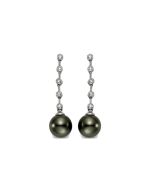 Black Tahitian Pearl and Diamond Earrings 9-9.5mm
