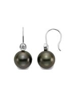 Classic Luster 18K White Gold Black Tahitian Pearl and Diamond Earrings 10-10.5mm