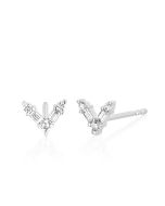 EF Collection 14k White Gold Diamond Baguette Chevron Stud Earrings
