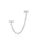 EF Collection 14k White Gold Diamond Baguette Chain Double Stud Earrings