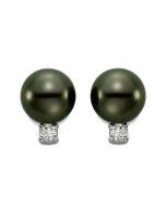 Black Tahitian Pearl and Diamond Stud Earrings 8-9mm