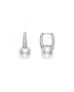 Mikimoto Akoya Pearl& Diamond White Gold Huggie Earrings