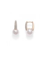 Mikimoto Classic Akoya Pearl & Diamond Rose Gold Huggie Earrings