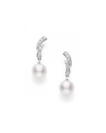 Mikimoto Akoya Pearl Dangle Earrings with Diamonds